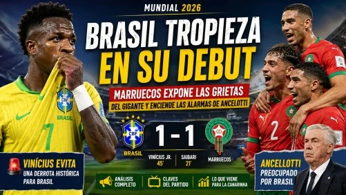 Brasil empata 1-1 con Marruecos en su debut del Mundial 2026, con Vinícius Júnior como figura y Carlo Ancelotti preocupado por el rendimiento de la Canarinha.