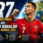 Cristiano Ronaldo celebra con la selección de Portugal durante un partido, representando su camino hacia el Mundial 2026 y los récords históricos que puede alcanzar.