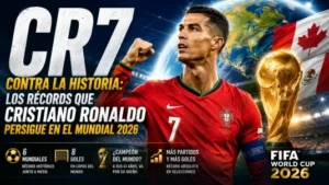 Cristiano Ronaldo celebra con la selección de Portugal durante un partido, representando su camino hacia el Mundial 2026 y los récords históricos que puede alcanzar.