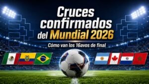 Gráfico de los cruces confirmados del Mundial 2026 con partidos, fechas y horarios de los 16avos de final.