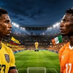 Ecuador vs Costa de Marfil Mundial 2026 en el estadio Lincoln Financial Field de Filadelfia, con jugadores de ambas selecciones en acción durante el debut del Grupo E, destacando a figuras como Moisés Caicedo, Enner Valencia y Franck Kessié en un partido intenso e histórico del Mundial 2026.