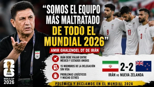 Amir Ghalenoei durante una conferencia de prensa del Mundial de Clubes 2025 criticando el arbitraje tras la derrota de su equipo.