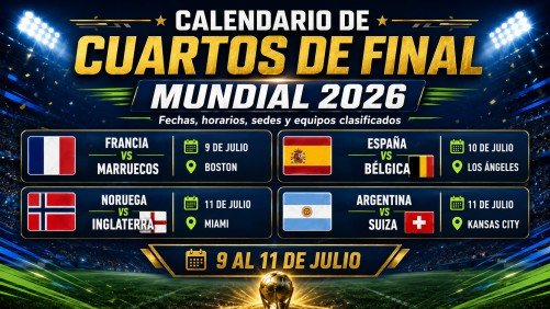 Calendario de cuartos de final del Mundial 2026 con fechas, sedes y partidos confirmados
