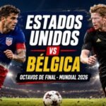 Imagen destacada del partido Estados Unidos vs Bélgica Mundial 2026 en octavos de final, con dos jugadores frente a frente en un estadio iluminado.