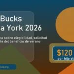 Ilustracion editorial sobre SUN Bucks Nueva York 2026 y ayuda alimentaria de verano