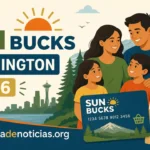 Ilustracion editorial sobre SUN Bucks Washington 2026 y ayuda alimentaria de verano